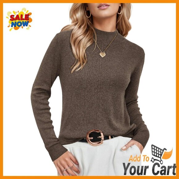 Sweaters - Women's Wool Blend Mock Neck Sweater Long Sleeve Business Casual Pullover